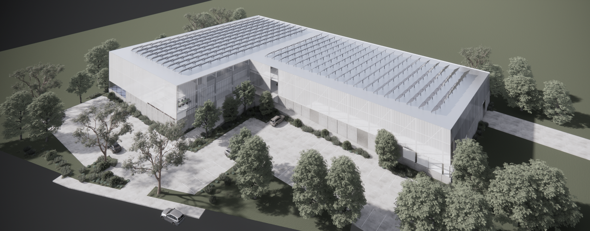 Aerial 3D view of the proposed Manly Warringah Gymnastics Club Centre of Excellence at Nolans Reserve, North Manly NSW